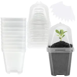 10PCS Clear Plant Nursery Pots with Humidity Dome - 3" Plastic Gardening Pot with Labels, Durable Plastic Plant Container for Seedlings/Vegetables/Succulents/Cuttings