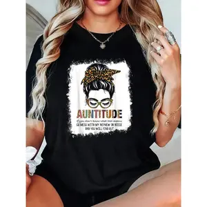 Funny Aunt Shirt for Women Dont mess with My Nephew or Niece T-Shirt, Black Crew Neck T Shirt For Summer, Women's Soft Short Sleeve Top, Stylish Comfy Tee For Women Graphic Tees