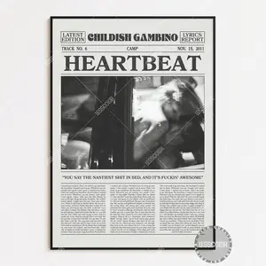 Childish Gambino Retro Newspaper Print, Heartbeat Poster No Frame, Heartbeat Lyric Print, Childish Gambino Poster, Camp Poster