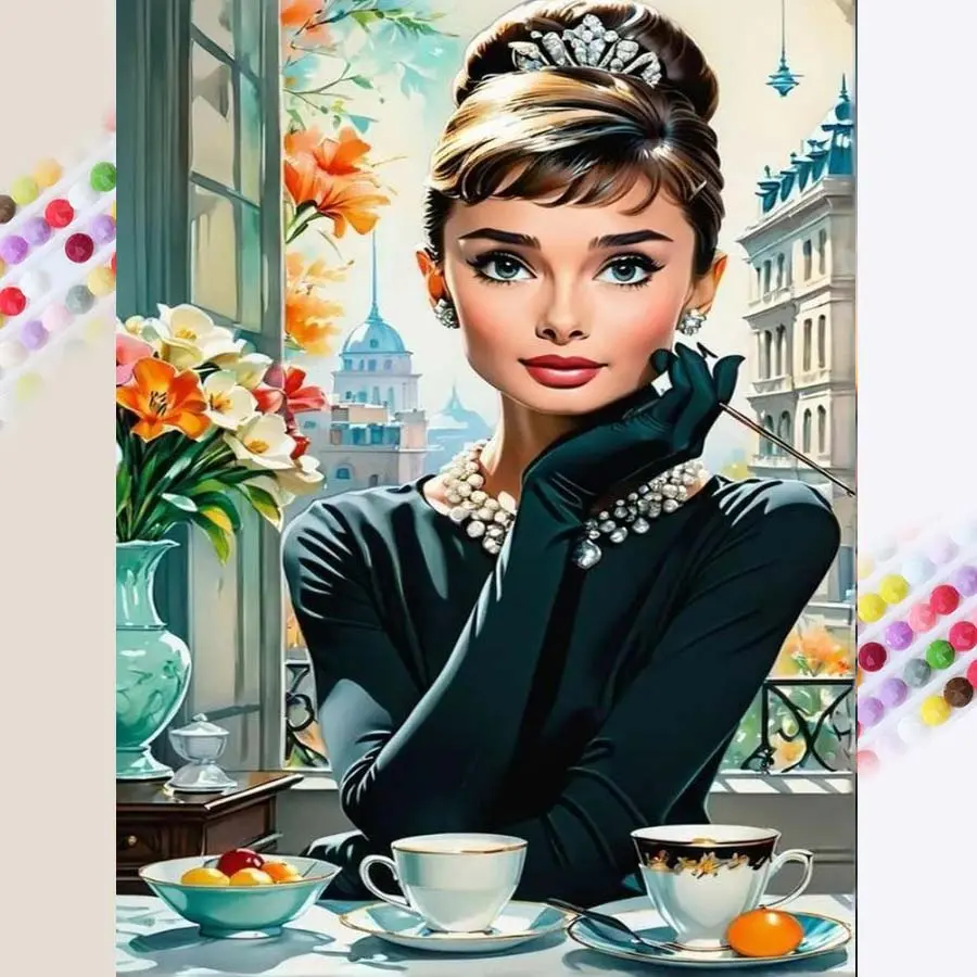 1 set of DIY diamond painting kit, 5D diamond art kit, DIY decoration jewelry, coffee, window scenery. Mosaic, diamond art, DIY art home decoration.