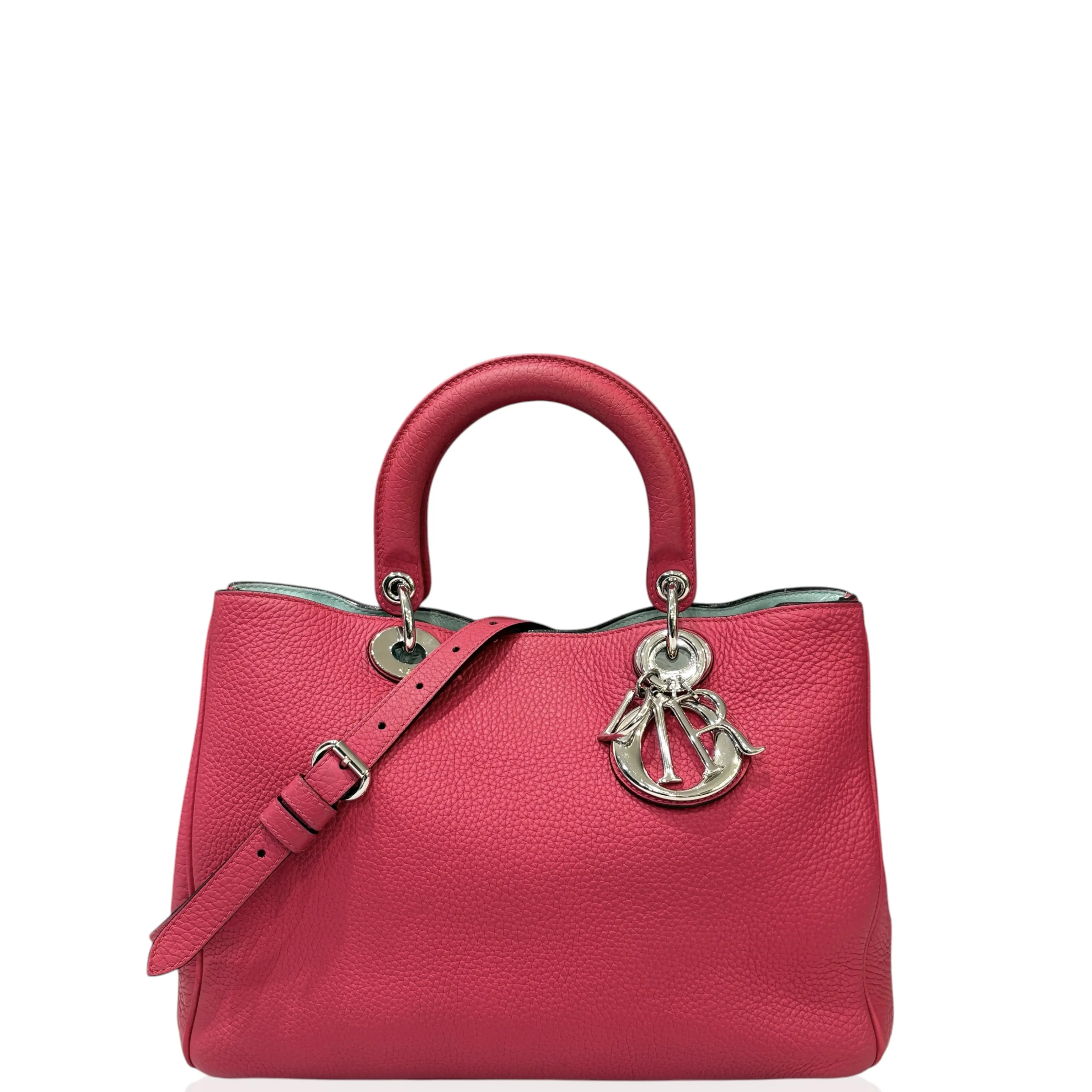 Pre-owned Dior Leather tote bags Medium Diorissimo Tote Grained Calfskin Red (zs033026d1)
