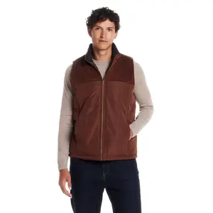 Sherpa Lined Mixed Media Puffer Vest in Cappuccino