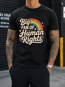 Big Fan Of Human Rights Rainbow Retro Graphic Tee Vintage Washed Cotton T Shirt For Men Women Equality Statement Casual Streetwear Tee