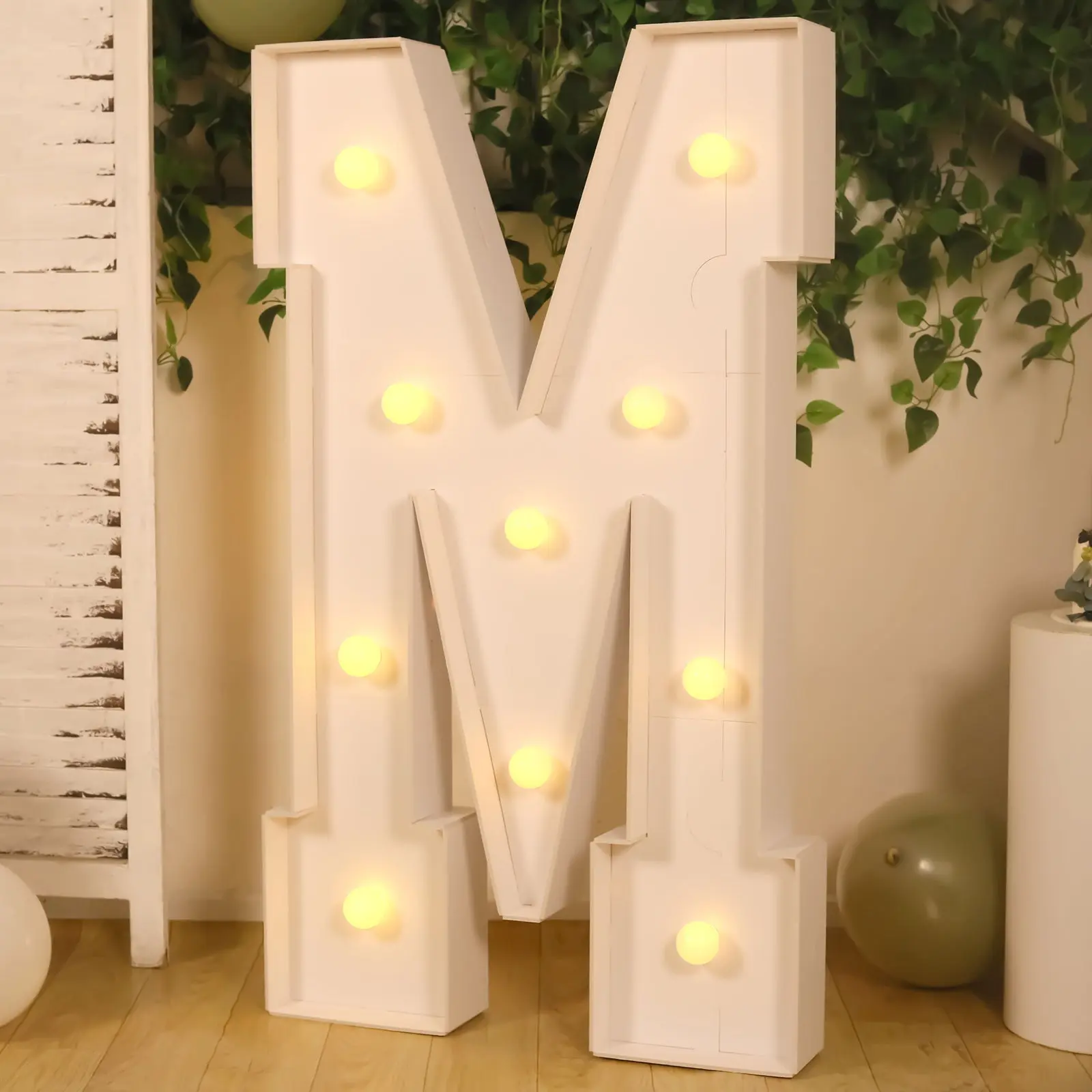 4ft Giant Single Letter "M" LED Marquee Sign - Pre-Cut Shape White Foam Board, 10 Warm White Battery-Operated LED Light Backlit, Glue Gun & Sticks for Indoor Outdoor Home Wedding Supplies