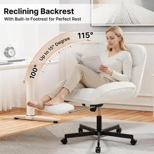 Criss Cross Office Chair with Foot Rest, Thick Cushioned Cross Legged Office Chair, Armless Wide Seat Reclining Desk Chair, Height Adjustable Criss Cross Chair for Home Office,Vanity, summergarden