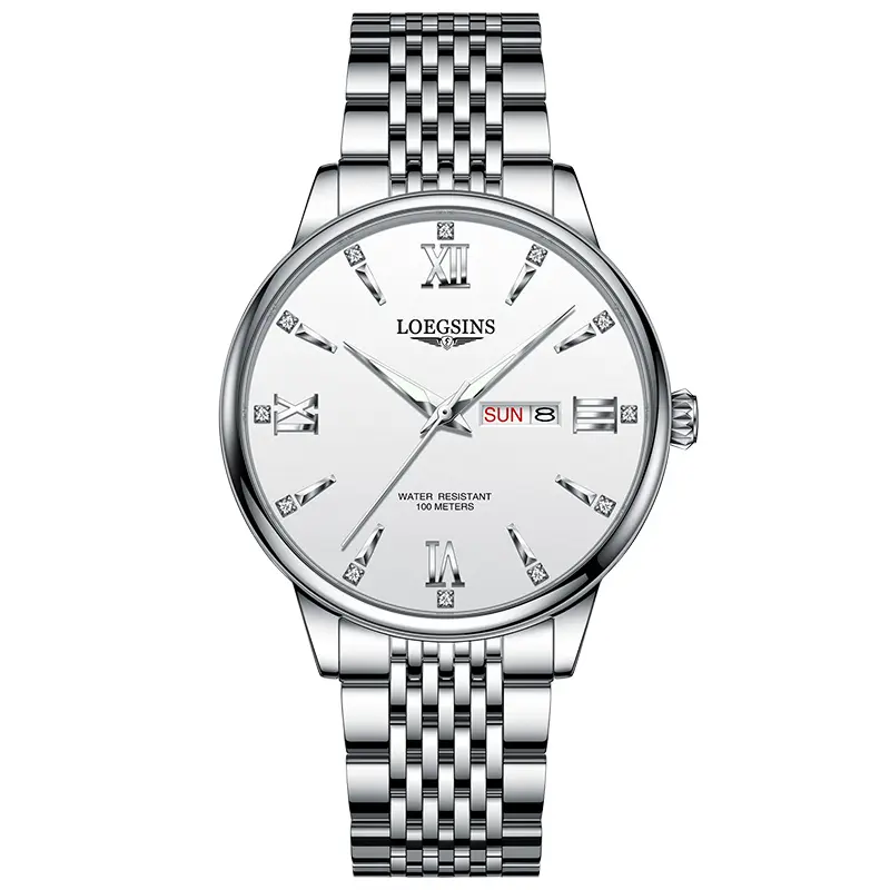 LOEGSINS Men's Automatic Luxury Watch Model 866: Swiss movement, sapphire crystal watch dial, fully stainless steel case, water-resistant with luminous display