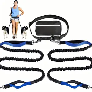 Hands Free Dog Leash with Zipper Pouch, Harnesses, Dual Padded Handles and Durable Bungee for Walking, Jogging and Running Your Dog, No Tangle Leash