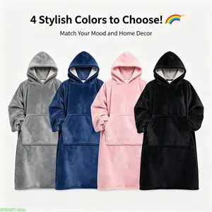 Wearable Flannel Blanket Hoodie For Adults, Oversized Long Plush Loungewear Dress With Kangaroo Pocket, Heavyweight Warm Fleece Hooded Robe, Multi Solid Tone Cozy Outfit For Sofa Lounging, Bed Reading, Remote Work And Cold Winter Days