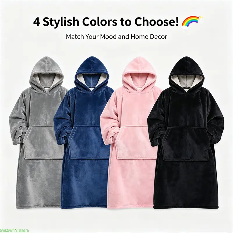 Oversized Hoodie Wearable Blanket for Adults - Soft Heavy Fleece Cold Weather Outfit, Solid Heavyweight Plush Loungewear with Large Kangaroo Storage Pocket, Cozy Hooded Robe for Bed Reading homedecor