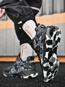 Street Sports Style Graffiti Basketball Shoes Men's & Women's Youth Practical Breathable Mesh Shock Absorption Anti-Slip - Anti-Torsion Rubber Sole Print Splice Court Training Daily Out