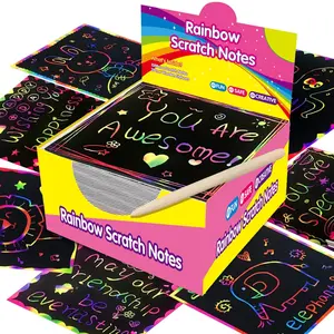 100 Rainbow Scratch Art Paper Cards for Kids DIY Crafts, Perfect for Parties, Party Favors, Birthdays Mother's Day Father's Day Thanksgiving Halloween Christmas Gifts
