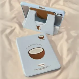 Blue Coconut Pattern 360 Rotating Tablet Case, Soft Anti-Drop Protection for iPad 11/air-Pro, Pen Slot, Auto Sleep/wake