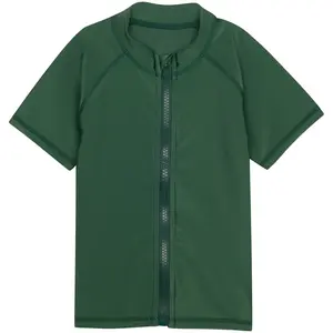 Kids Short Sleeve Zipper Rash Guard Swim Shirt | “Hunter Green”