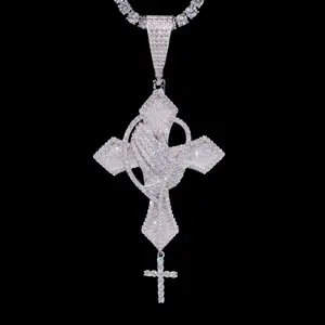 Praying Hands Cross Pendant Lab Diamond – 14k Gold