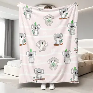 flannel materialFour Seasons Suitable Flannel Blanket Cute Koala With Leaves And Hearts for Travel, Camping for Living Room, Office, bedroom Machine Washable 60x80 inDelicate, lightweight and breathable, lint-free, and pill-resistant.