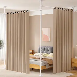 Room Divider No Drilling Curtain Rod Wall Divider for Room Separation, 4-10ft(H) 28-114inch(W) Adjustable, Heavy Duty Partition Space Separator Freestanding Tension Curtain Stand, White