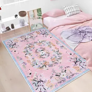 Vintage Floral Pattern Carpet, Boho Floral Rug, Non-Slip Soft Floor Rug for Living Room, Ideal Bedroom Flooring, Perfect Summer and Autumn Decor, Essential Furniture Accessory, Floral Washable Rug