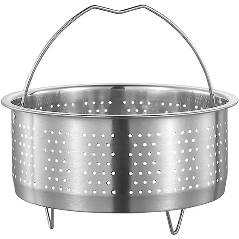Stainless Steel Silver Steamer Basket Insert with Handle - Cooking Rice Cooker Steaming Rack, Colander Strainer for Vegetables, Fish