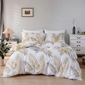 Polyester Leaf Print Bedspread Set, Decorative Bedding Set, Soft Bedding Sets, 1 Bedspread + 2 Pillowcases, Soft and Comfortable, Zipper Closure, Ideal for Bedroom and Guest Room