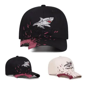 Fashionable New Shark-Pattern Embroidered Curved-Crown Crisscross Baseball Cap for Men and Women, High Quality Adult Outdoor Casual Sports Hat