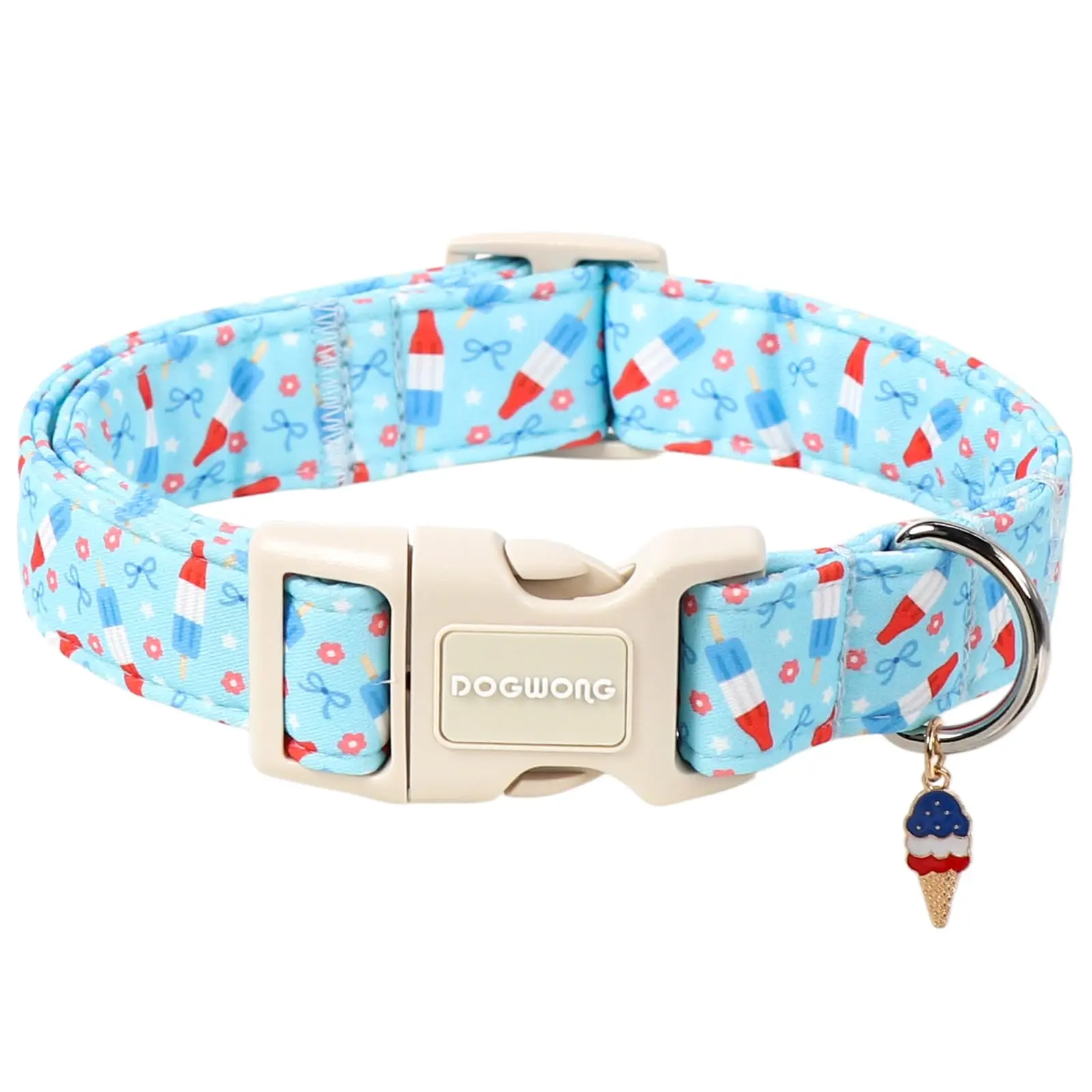 DOGWONG Patriotic Cotton Fabric Dog Collar - Quick Release, Stain Resistant, Adjustable Fit Multi-Size for Small, Medium & Large Dogs, 4th of July Pet Accessory for Girl & Boy Puppies