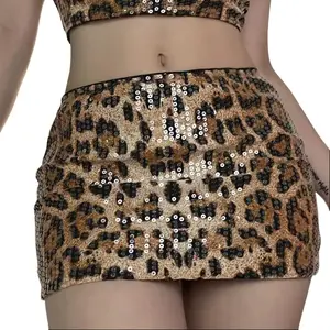 Leopard Print Sequin Mini Skirt with Shimmering Sequins & High-Waist Design Women's 2026 Spring Sexy Glamorous Alluring Chic Bold Slim-Fit Party Club Skirt
