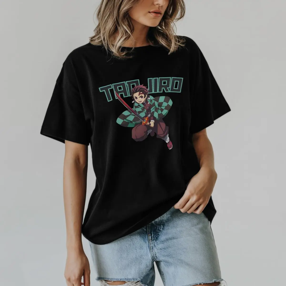 Demon Slayer T-Shirt, Unisex Anime Streetwear Apparel with Kamado Tanjiro Graphic, Soft 100% Cotton Short Sleeve Clothes, Seamless, Twist, Comfortable, Shortsleeve, Printed