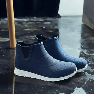 Men'S All-Season Casual Slip-On Rain Boots with Round Toe and Ankle Height