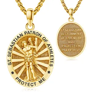 DRINSPER Golden S925 St Sebastian Necklace, the Patron Saint of Athletes and Soldiers, Daily Wear Protection Amulet Gift for Men Women