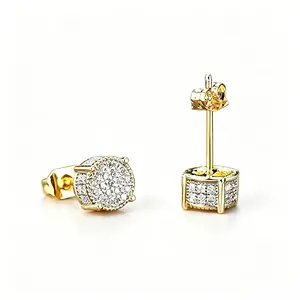 Trending Hip Hop Iced Zircon Stud Earrings Unisex Round Full Micro Pave Cubic Zirconia Gold Silver Plating Steel Ear Stud Daily Fashion Jewelry For Guys Girls