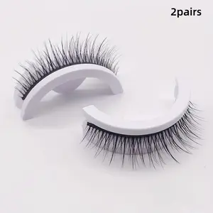 2 Pairs Self-Adhesive Jelly Glue Eyelashes, Natural Dense Reusable False Lashes, Comfortable Fit, Waterproof Sweatproof, Daily Use
