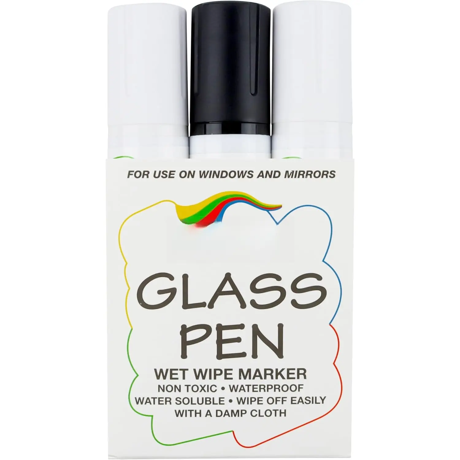 Glass Pen Window Marker:  Liquid   for Glass Washable,  Marker & Mirror  Pen - Graduation  Windows, Storefront Windows & Party, Holiday (3 Pens - Black & White - Wide Tip)
