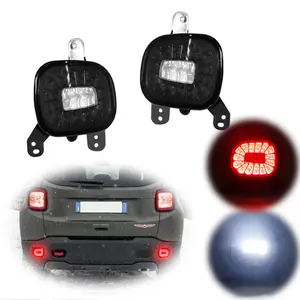 2pcs Smoked Lens Red LED Backup Reverse/Rear Fog/Tail lamps Lights For 2015 2016 2017 2018 2019 2020 2021 2022 Jeep Renegade, Replace OEM  68255513AA 68255514AA 68255509AA