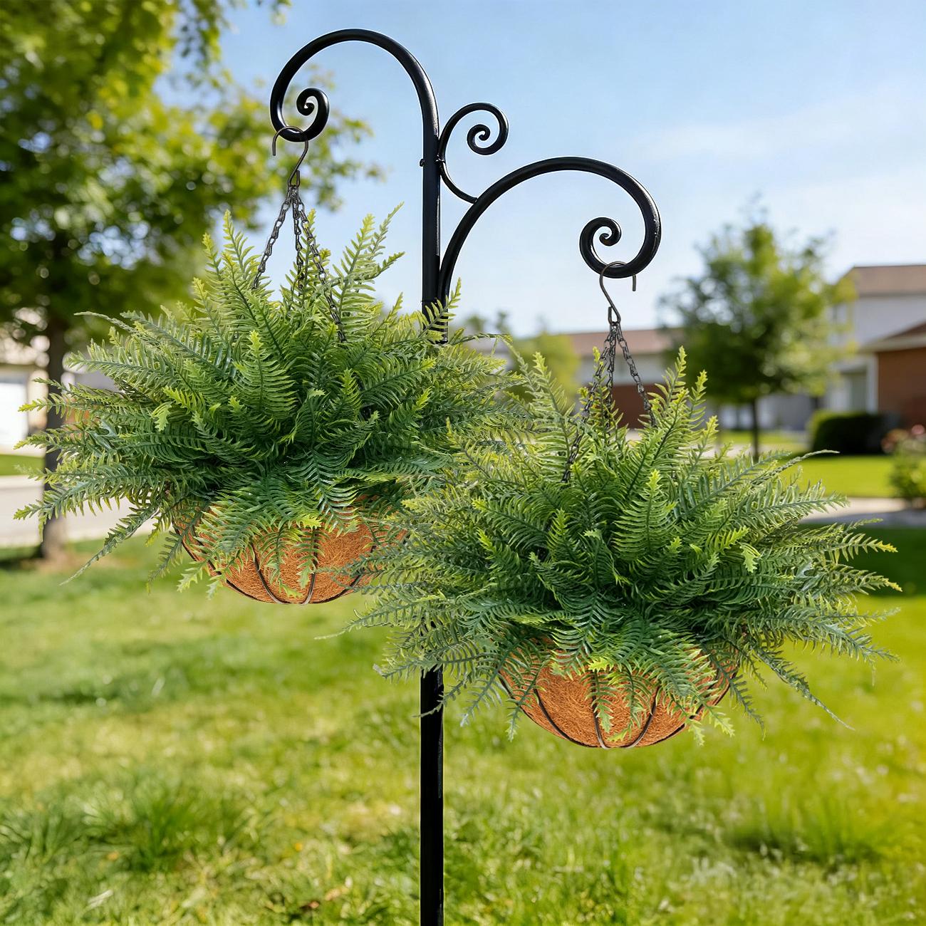 2 Set Artificial Hanging Fern Plants Outdoor Fake Hanging Ferns Planter, Includes Hanging Flower Basket And Artificial Fern, UV Resistant Faux Fern Plant Basket For Outdoors Patio Garden Home Decor