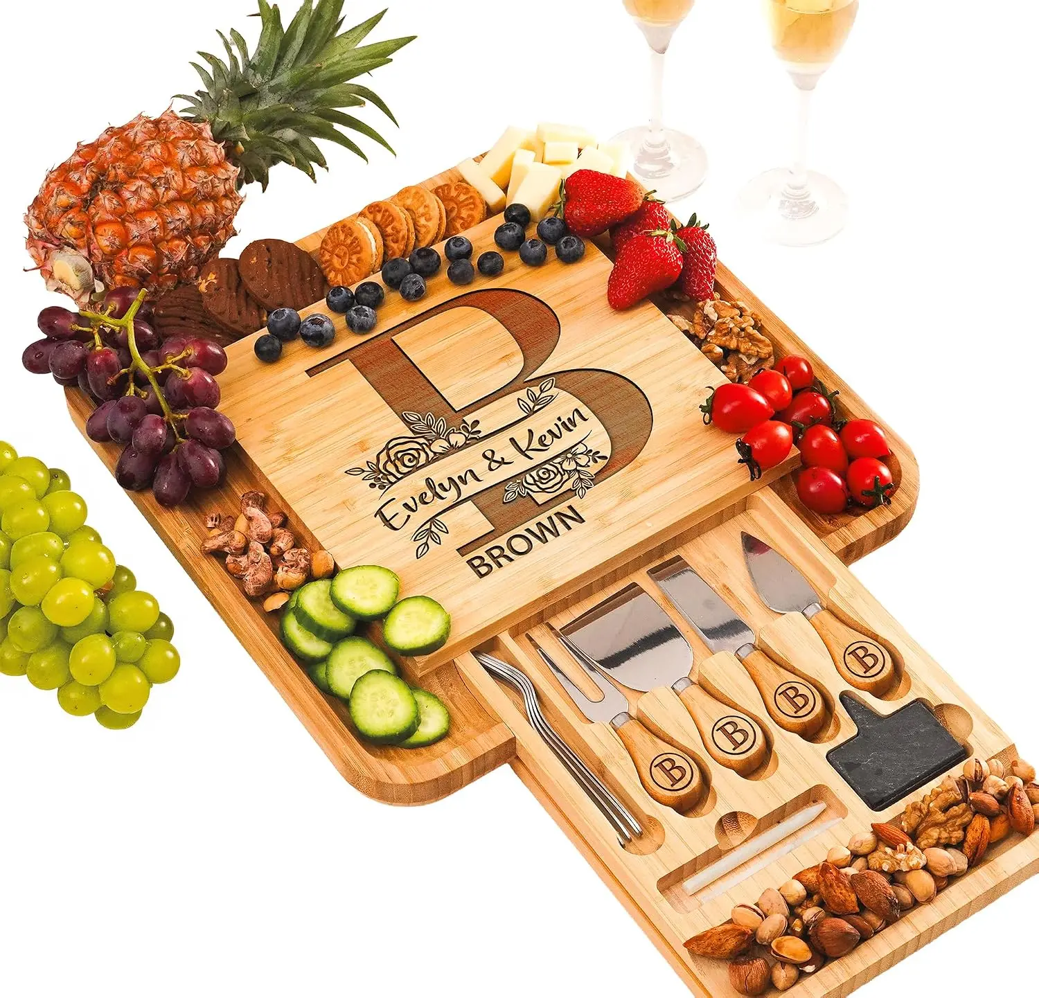 Personalized Charcuterie Board Gifts Set, Custom Large Cheese Board, Charcuterie Board for Wedding, Anniversary, Birthday, Housewarming, Engagement, Party, New Home Gift Couple, Fathers Day, Christmas