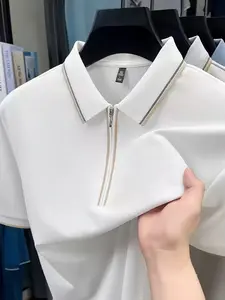 Men's Luxury High-End Short Sleeve Polo Shirt, Summer Half-Zip Collar T-Shirt, Business Commute Versatile Top, Casual Wear