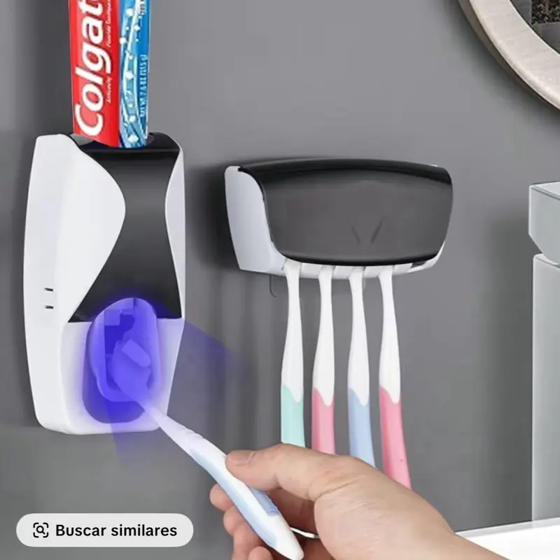 Automatic Toothpaste Dispenser with Toothbrush Holder Durable Antipolvo Wall Mounting Kit for Bathroom Hygiene Set Includes Adhesive Stickers for Easy Installation