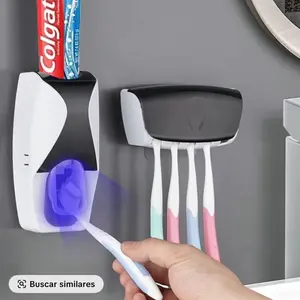 Automatic Toothpaste Dispenser with Toothbrush Holder Durable Antipolvo Wall Mounting Kit for Bathroom Hygiene Set Includes Adhesive Stickers for Easy Installation