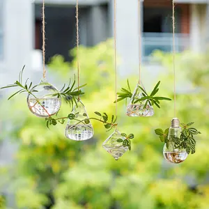 Nuptio Set of 5 Hanging Modern Planters, Glass Terrarium, Plant Propagation Stations Hydroponic Wall Vases for Air Plants Flowers Indoor Window Home Decor