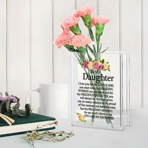 Transparent Book-Shaped Acrylic Vase, To My Daughter Floral Design, Ideal for Birthday & Holiday Gifting, Perfect for Book Lovers, Warm Home Decor Accent, Home Decorative Vase, Clear & Universal Size, A Thoughtful Present for Special Moments