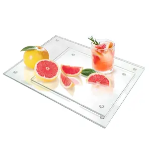 Garvee Pack of 2 Tempered Glass Cutting Boards with Rubber Feet, Non-Slip Rectangular Plate, Transparent Glass Countertop Board, Long-Lasting Transparent Tray, Resistant to
