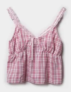 MADDEN GIRL Womens Plaid Babydoll Top
