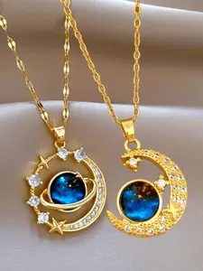 Star & Moon Design Pendant Necklace, Exquisite Chain Jewelry, Fashion Jewelry for Party, Daily Clothing Decor, Trendy All-match & Exquisite Jewelry for Birthday Gift