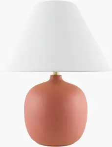 Rich Brick Red Traditional Table Lamp with linen details for bedside or console tables