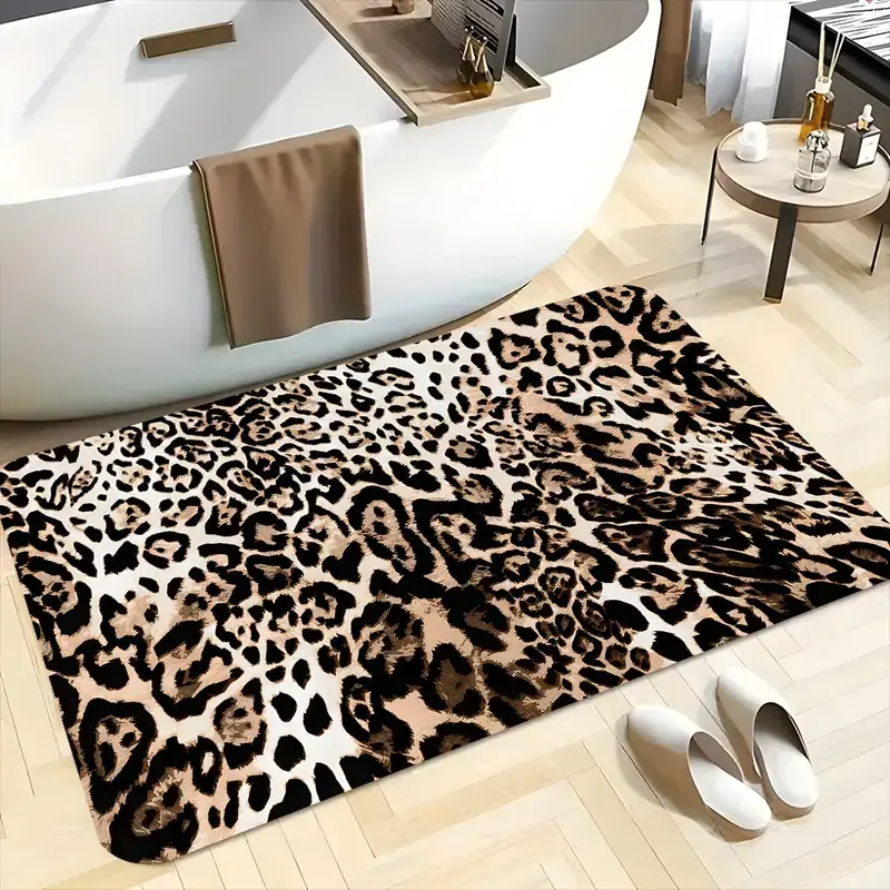 Wild Leopard Print Bathroom Shower Mats, Nonslip Bathroom Rugs, Non Slip, Bathroom Rugs, Anti-slip Quick-drying Soft Carpets, Rubber, Suitable for Multi-scenario Door Mats, Gifts for Family and Friends