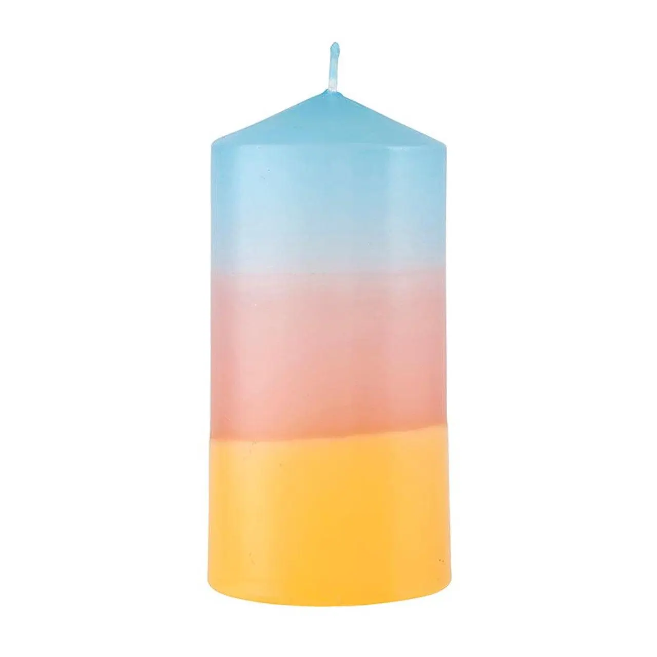 Mini Pillar Candle in Blue Pink Orange | Tri-Colored Ombre Aesthetic Table Candle 4.75"