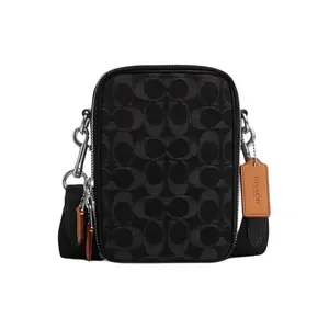 COACH Stanton 12 Classic Logo Zip Closure Fabric and Leather Crossbody Bag Mini Unisex