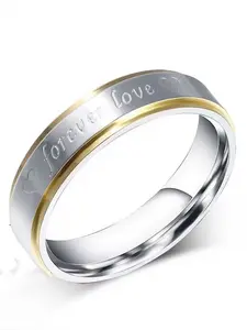 Elegant Classic Two-Tone Gold Silver Color Polished Eternal Stainless Steel Engraved Ring, Promise Ring, Romantic Couple Fashion Jewelry, Perfect for Anniversaries Weddings Valentine's Day, Stainless Steel Rings