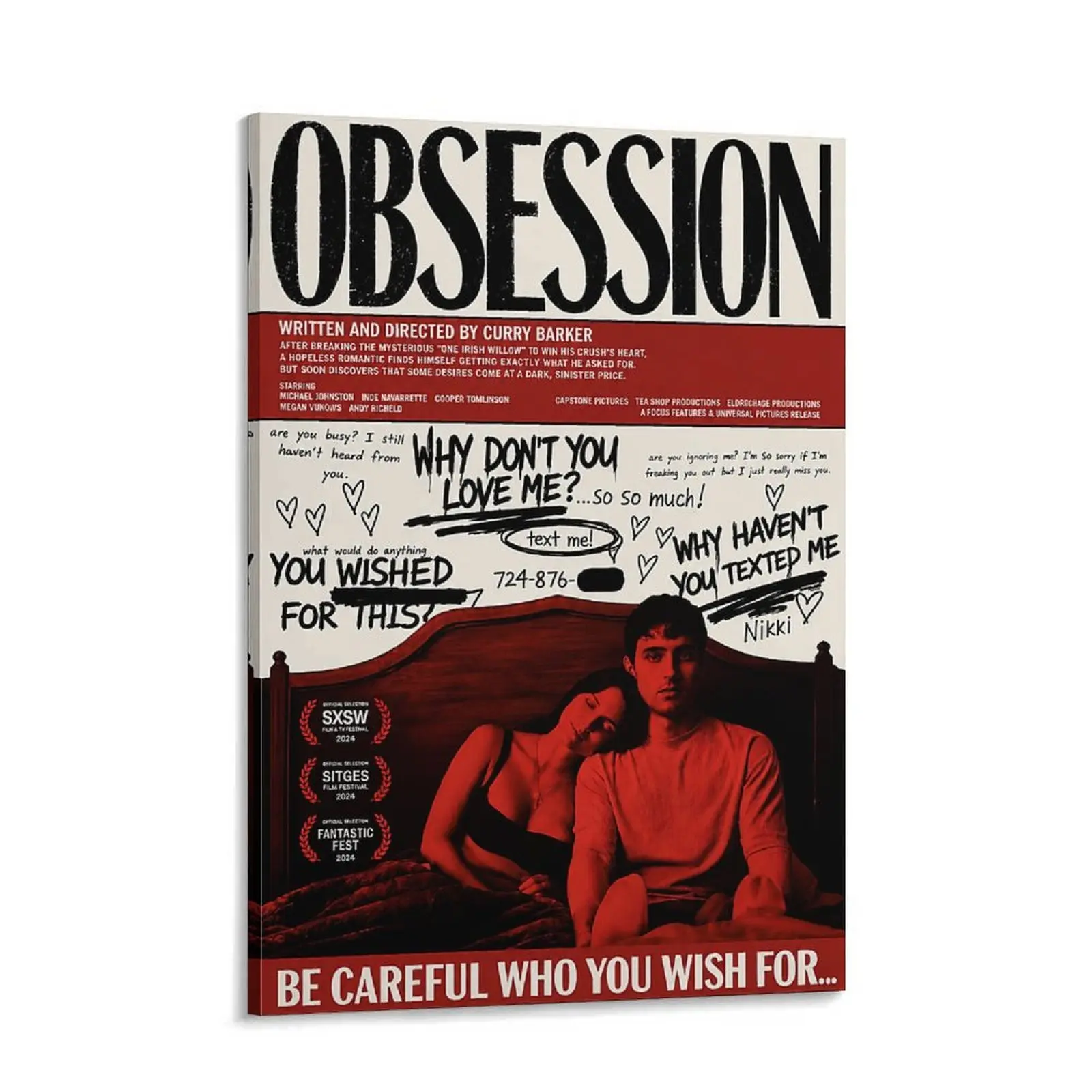 Obsession Movie Inspired Canvas Wall Art, Psychological Thriller Style Poster, Vintage Cinematic Artwork, Dark Aesthetic  Decor for Bedroom Living  Office