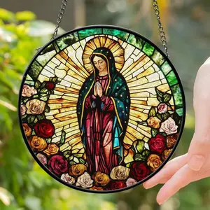 Our Lady of Guadalupe Suncatcher – Virgin Mary Stained Glass Window Hanging, Colorful Light Catcher, Religious Home Décor, Catholic Gift